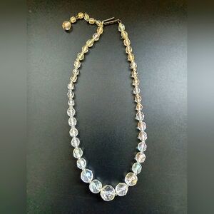 1950s Vintage Glass Iridescent Faceted Crystal Necklace
